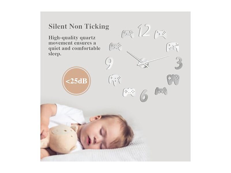 Video Game Controller DIY Frameless Giant Wall Clock Silver Modern image number 3