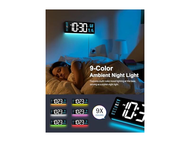 Digital Display Night Light DST Wall Clock 16 Inch Glow In Dark image number 2