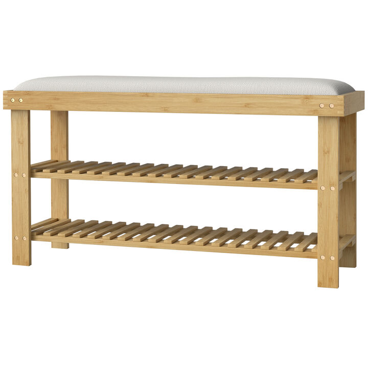 Hivvago Bamboo Shoe Organizer Bench for Entryway
