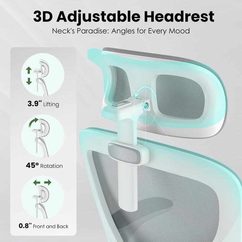 Petrimins Mesh Office Chair with 3-Way Adjustable Headrest & Lumbar Support, Swivel Desk Chair with Flip-up Arms for Home Office image number 2
