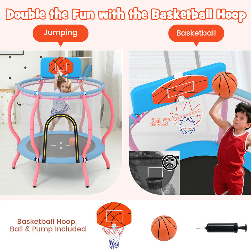 Pumpkin Kids Trampoline, Indoor Outdoor Toddler Bouncer for Playtime-Pink image number 7