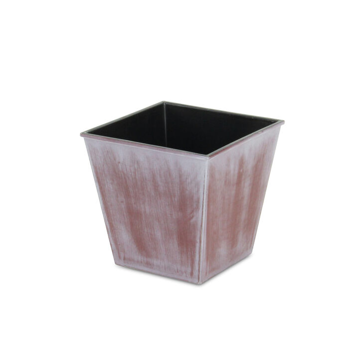 HomeRoots 5" Brown and Off White Textural Tone On Tone Recycled Plastic Indoor Outdoor Square Pot Planter