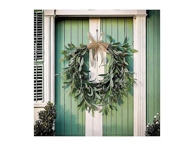 22 Heart Shaped Artificial Olive Leaf Fruit Wreath Realistic Green Branches Wall image number 1