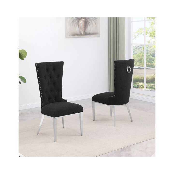Black Boucle Fabric With Silver Chrome Base Glam Dining Chairs (Set Of 2)