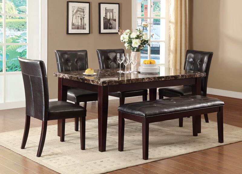 Espresso Finish Casual 1pc Dining Table Faux Marble Top Transitional Dining Room Furniture image number 1