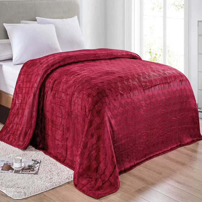 Amrani Bedcover Embossed Blanket, Soft Premium Microplush, Queen, Plum