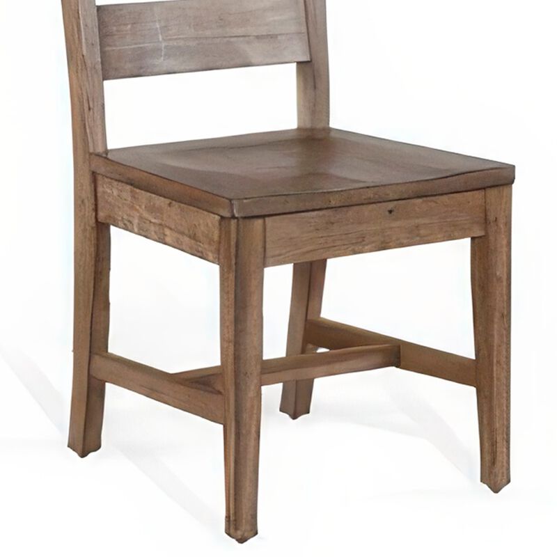 Yael Dining Chair Set of 2, Ladderback Design, Light Brown Wood - Benzara