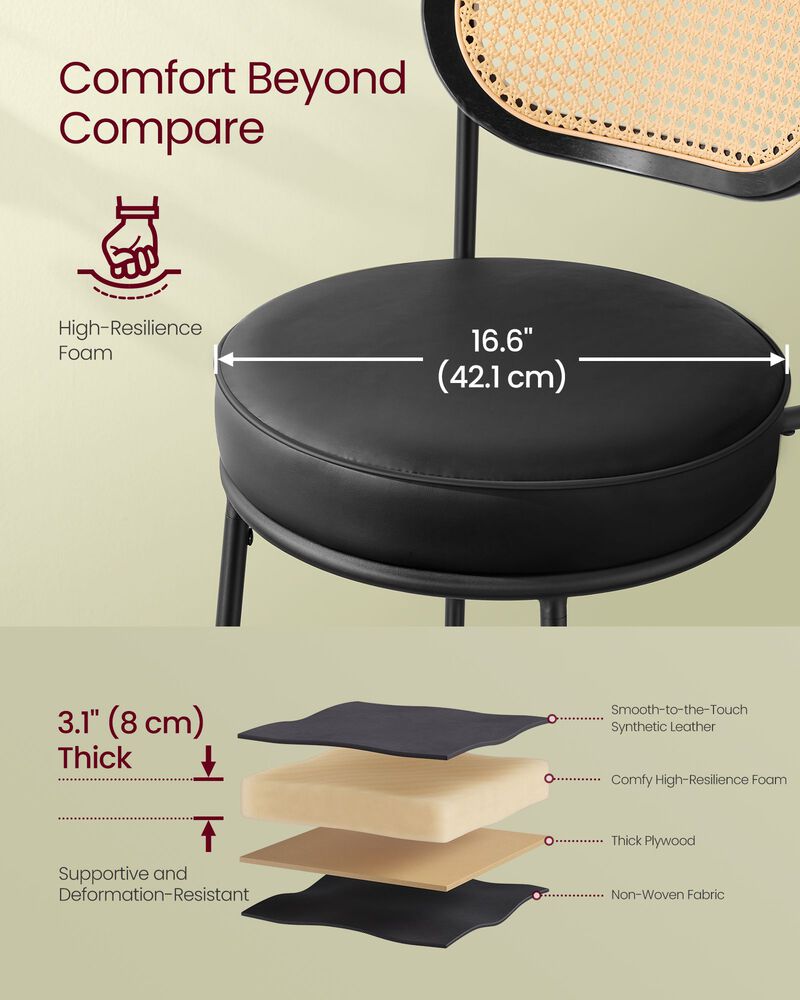 Bar Stools Set of 2, Bar Height Bar Stool with PE Rattan Back