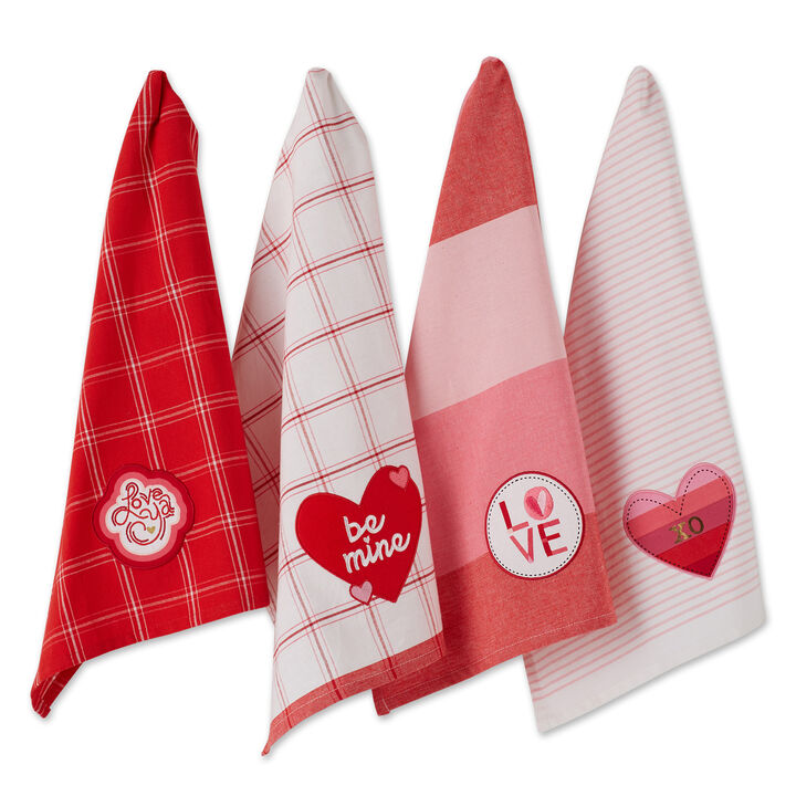 Set of 4 Valentine Love Embellished Dish Towels  28"