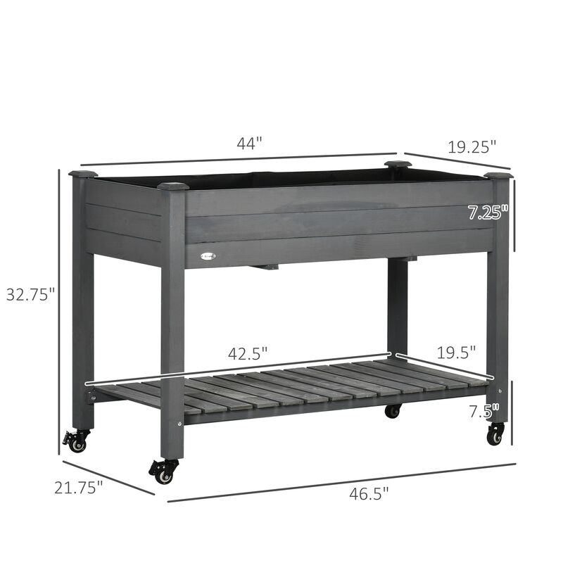 Hivvago 47" Wooden Raised Garden Bed with Shelf and Lockable Wheels image number 2