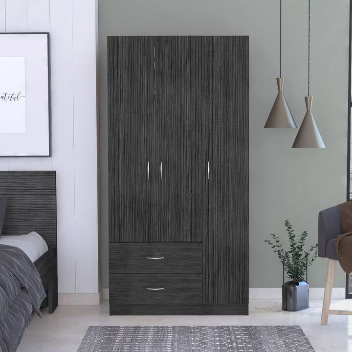 DEPOT E-SHOP Bosko 3 Doors Armoire, Two Drawers, Metal Rod