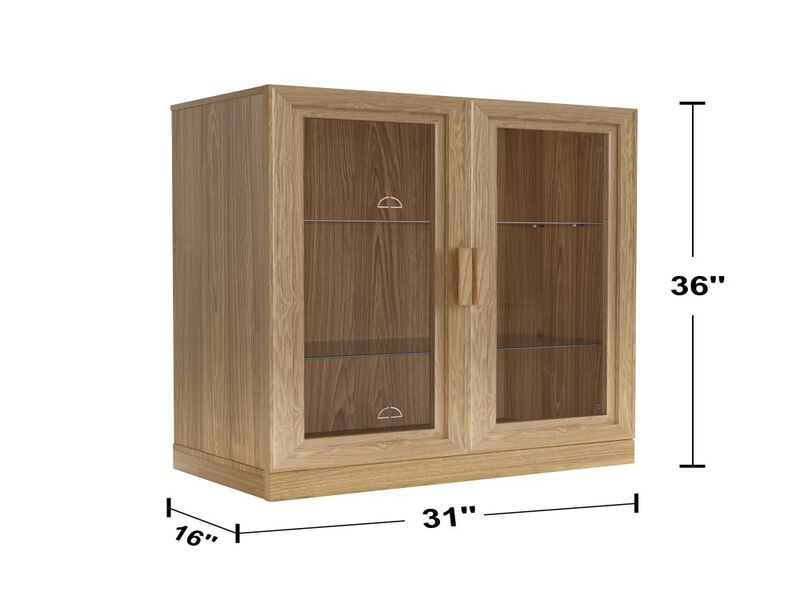 2-Piece Modern Minimalist Glass Door Wood Grain Edge Cabinet, Multifunctional Storage 3-Layer Shelf