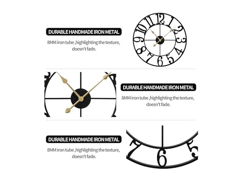 Rustic Metal Farmhouse Black Wall Clock 16 Inch Silent Non Ticking image number 3