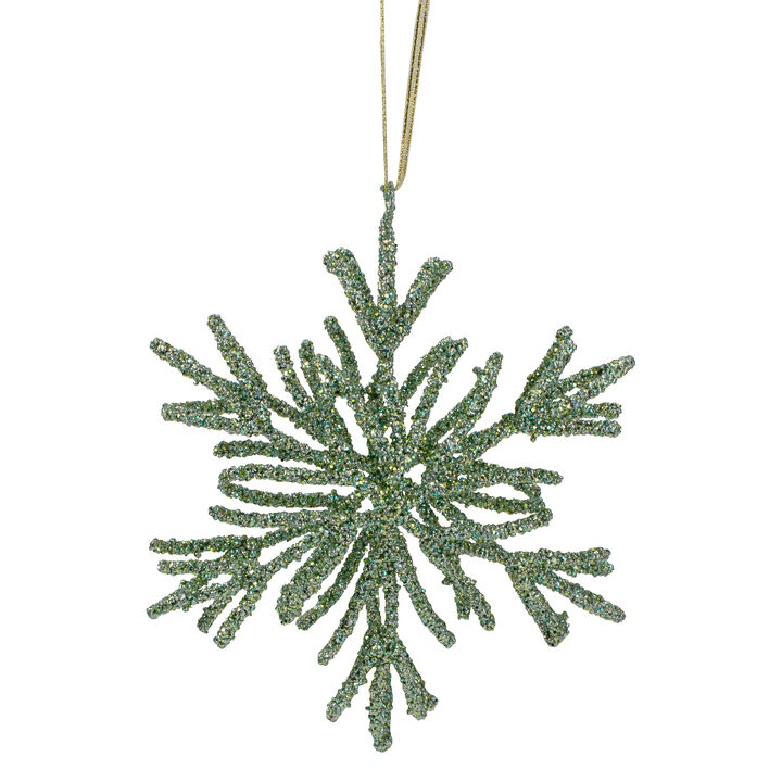 7.5" Green Glitter Snowflake Christmas Ornament