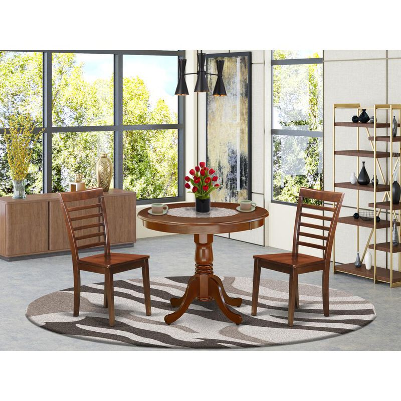 East West Furniture Dining Room Set Mahogany, ANML3-MAH-W