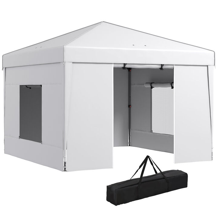 Outsunny 9.7' x 9.7' Pop Up Canopy with Sidewalls, Portable Canopy Tent with 2 Mesh Windows, Reflective Strips, Carry Bag for Events, Outdoor Party, Vendor Canopy, Black