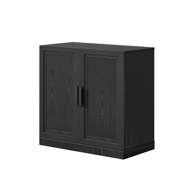 Wood Accent Cabinet in Black, Storage Organizer with Adjustable Shelves and Glass Doors