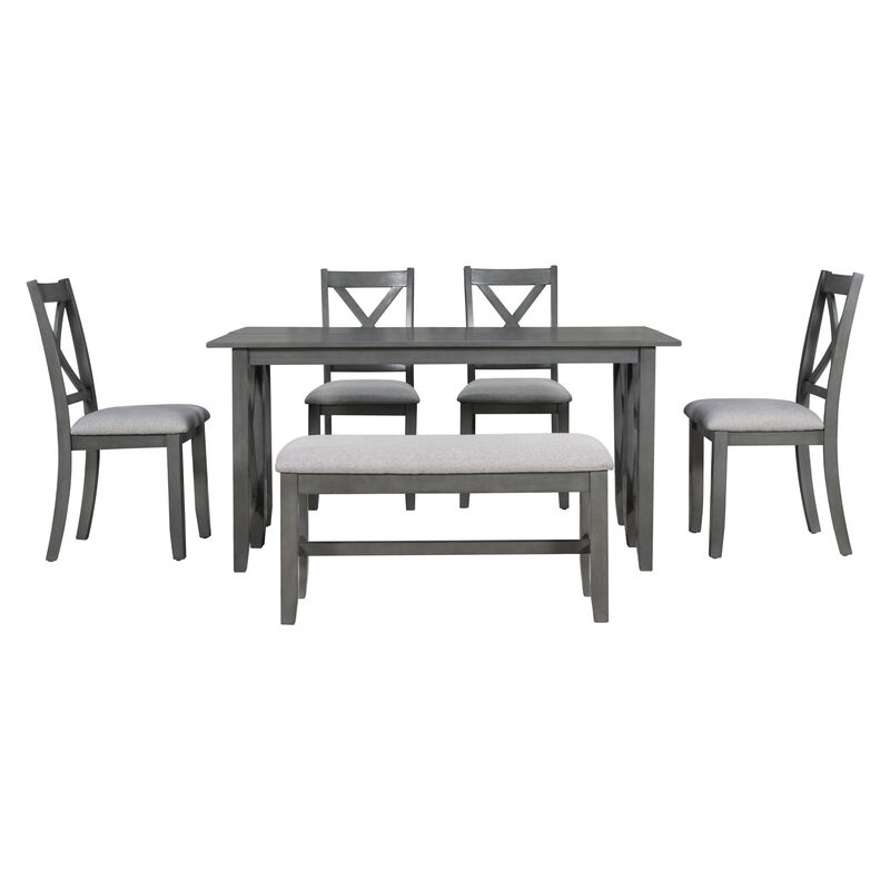 Whisen 6-Piece Family Foldable Table Dining Set with 4 Chairs and Bench - Espresso