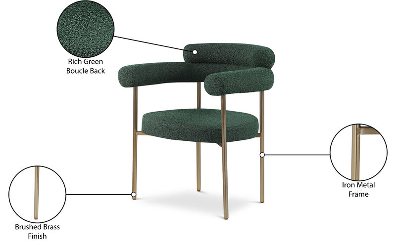 Meridian Furniture Blake Green Boucle Fabric Dining Chair, Set of 2