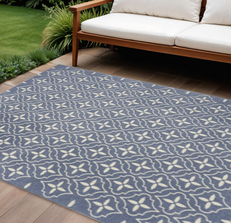 HomeRoots 8' X 10' Blue And Ivory Geometric Indoor Outdoor Area Rug