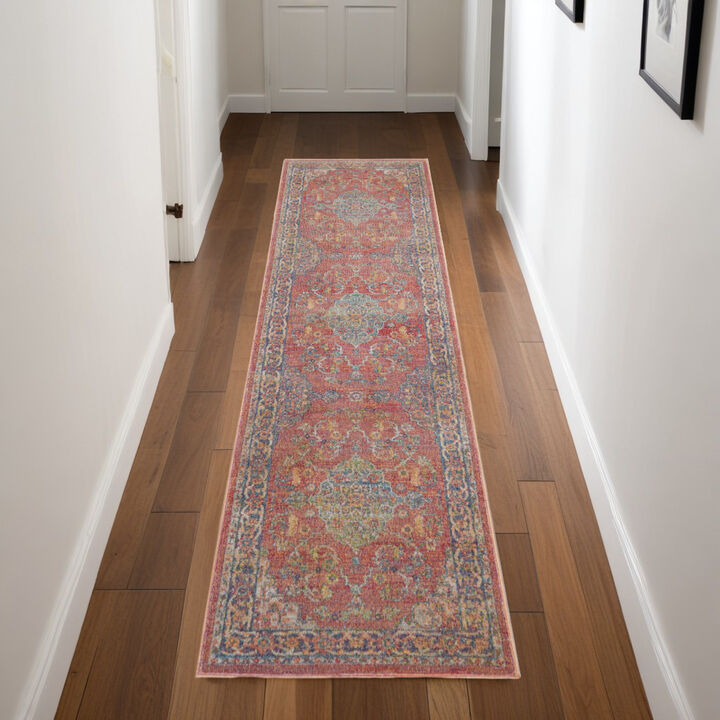 HomeRoots Floral Medallion Distressed Non Skid Runner Rug