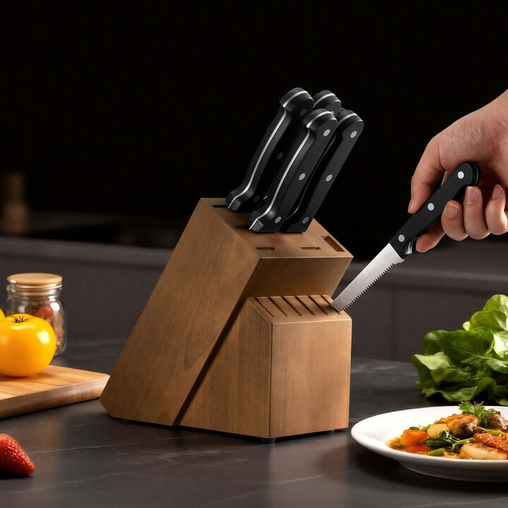 15 Piece Kitchen Knife Set with Block and Sharpener, Stainless Steel Cutlery Set