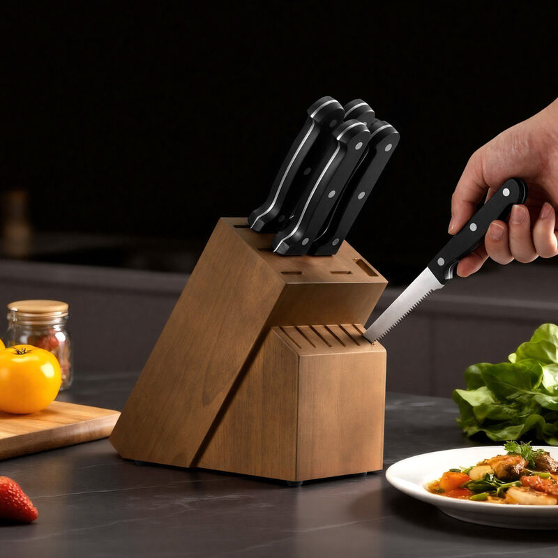 15 Piece Kitchen Knife Set with Block and Sharpener, Stainless Steel Cutlery Set image number 1