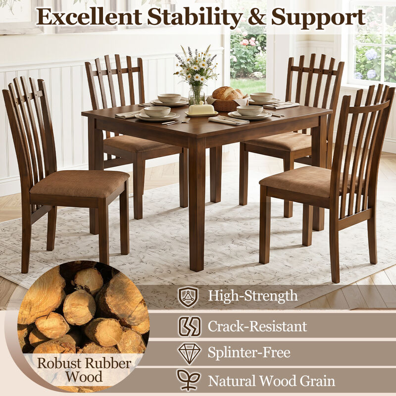 Set of 4 Slat Back Dining Chairs with Rubber Wood Frame for Dining Room-Brown image number 5
