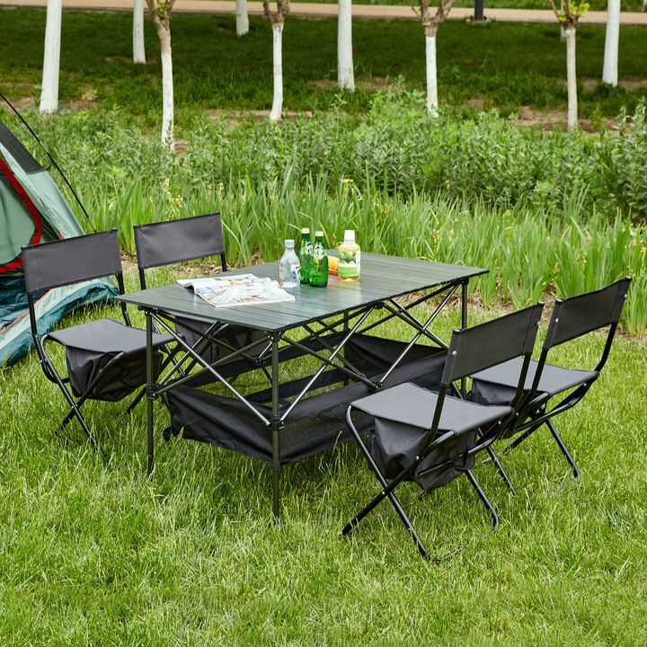 Hivvago Set of 5 Outdoor Camping Foldable Chair and Roll up Portable Table