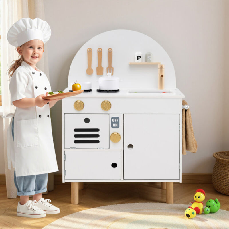 Kids Wooden Play Kitchen Set with Stoves Faucet Sink Microwave and Oven image number 3