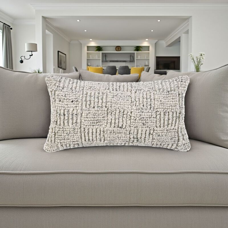 Slick Lumbar Accent Throw Pillow, 14x26 Ivory Recycled Textured Fabric - Benzara