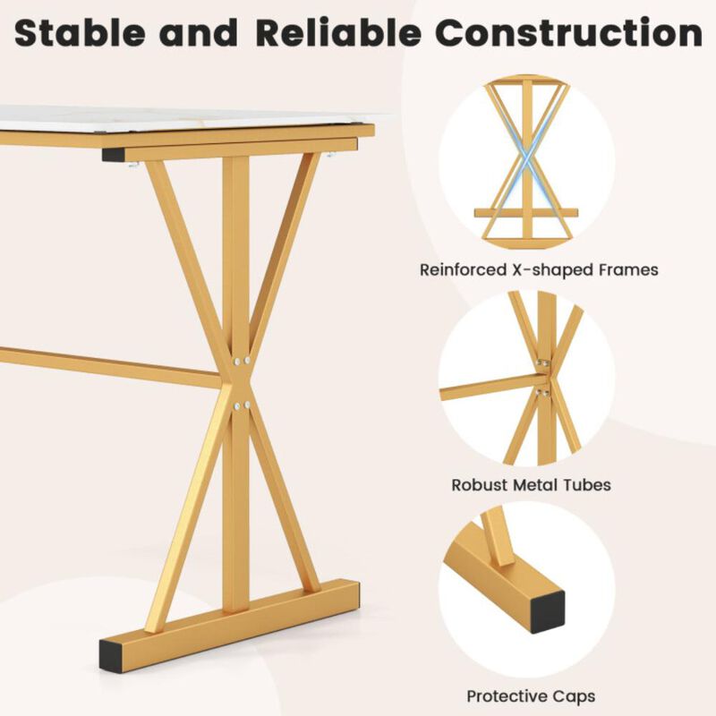 Hivvago Sintered Stone Dining Table with Metal Frame and Faux Marble Tabletop