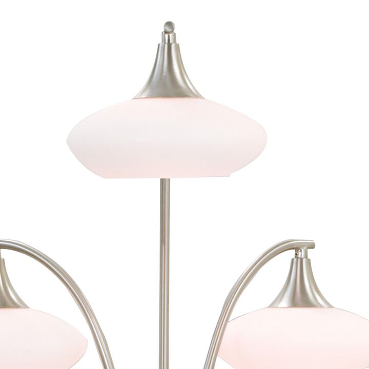 31 Inch Table Lamp, 5 Dome Shape Shades, Glass, Sand Chrome Finished Metal - Benzara