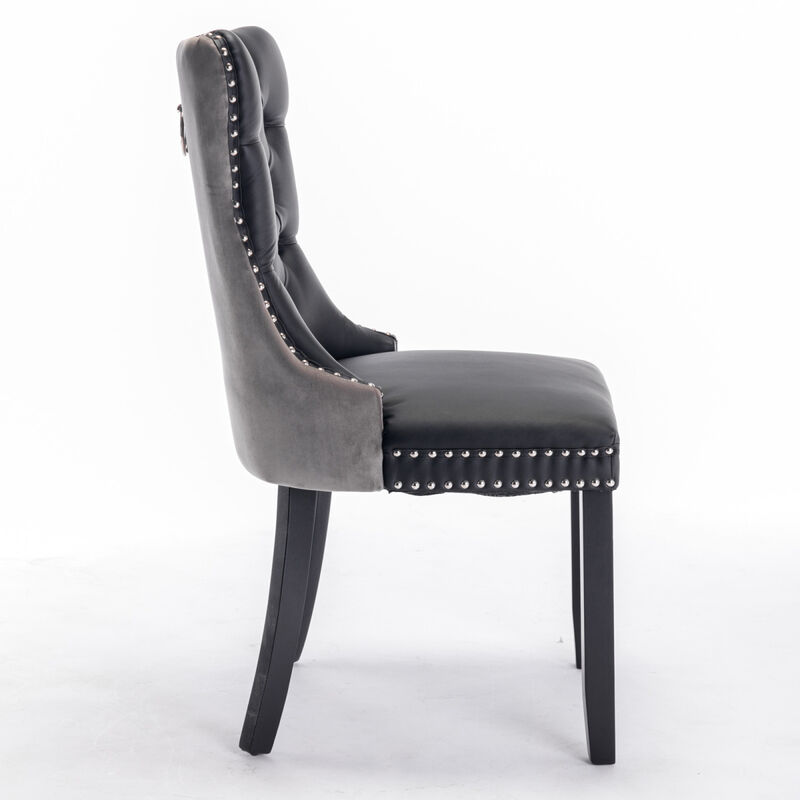Streamdale Contemporary Tufted Dining Chairs Set, Black+Gray