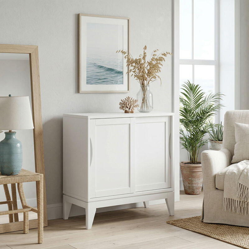 Harper 30 inch Wide Solid Hardwood Mid-Century Modern Low Storage Cabinet in White image number 1