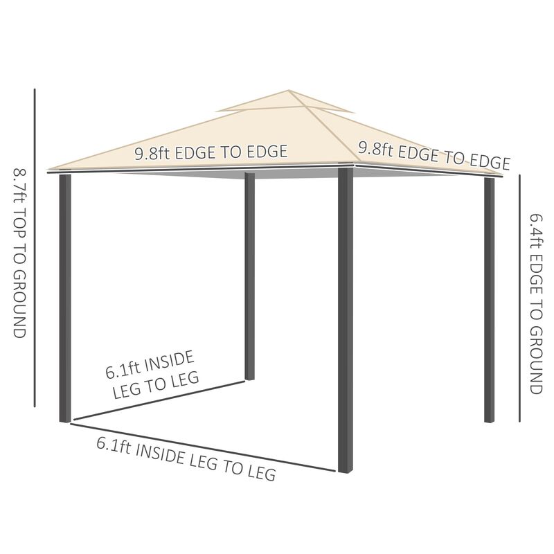 Beige Garden Shelter: 10x10 Steel Frame Gazebo with 2-Tier Roof & Mesh Walls
