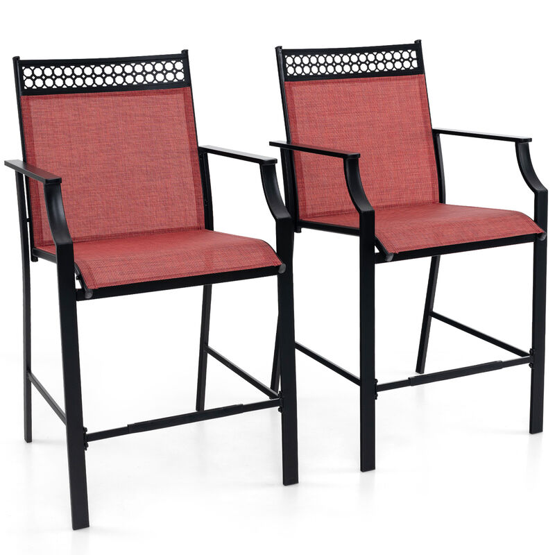 Set of 2 Outdoor Counter Stools &ndash; Heavy-Duty Barstools with Footrest and Armrests