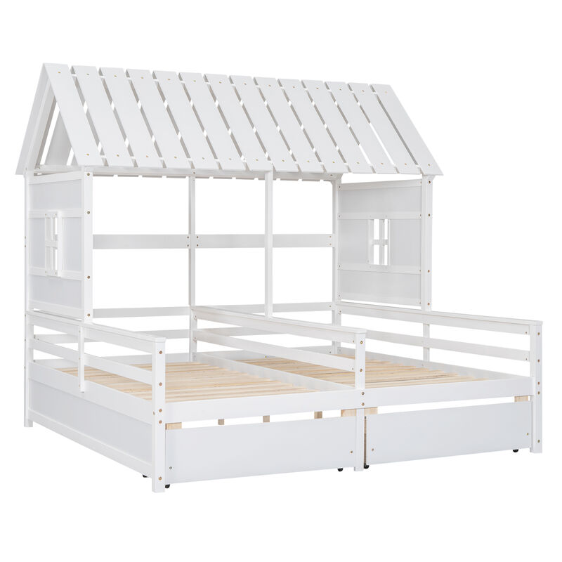 Merax House Platform Beds with Two Drawers