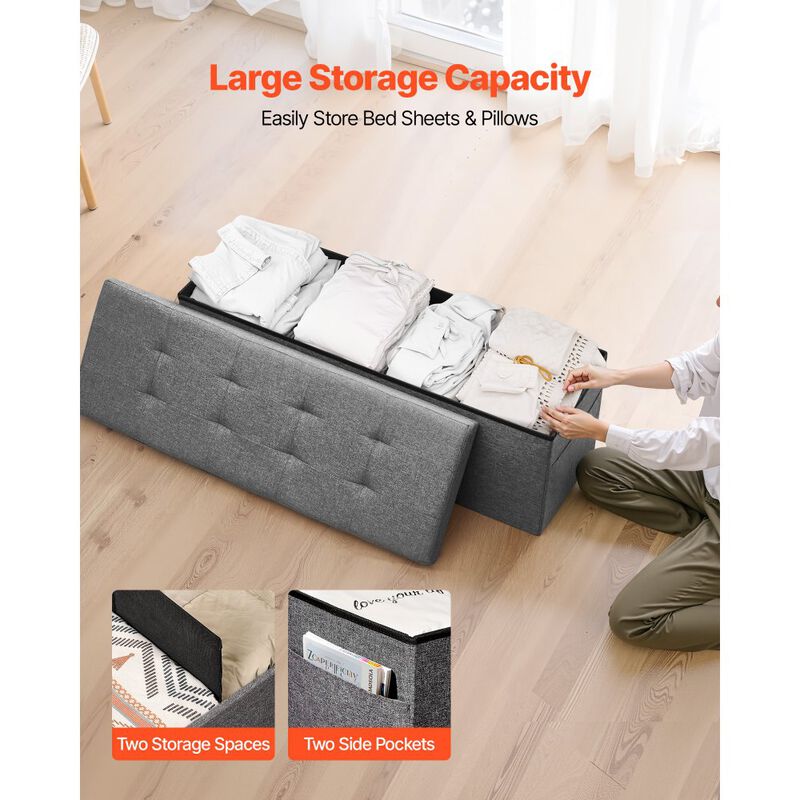 Upholstered Storage Ottoman Bench with Folding Design and Side Bags image number 7
