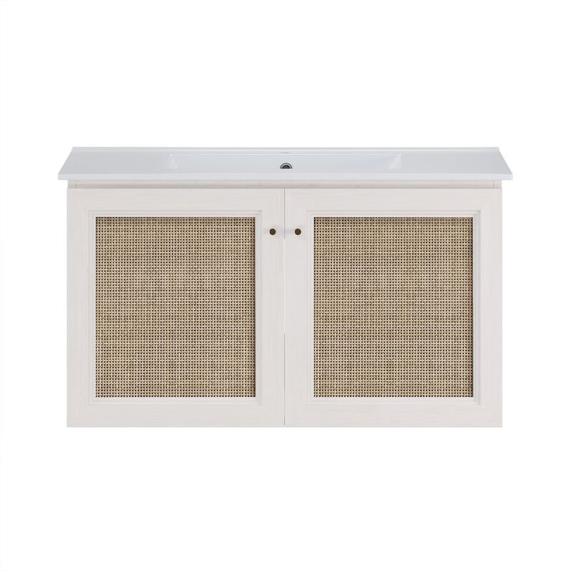 36" Wall-Mounted Bathroom Vanity in White Oak with Single Faucet Hole Vanity Top image number 0