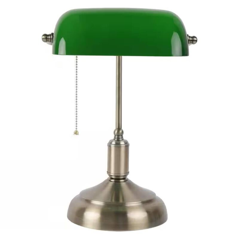 Hivvago Antique Brass Bankers Lamp Desk Light Table Lamp with Green Glass Shade