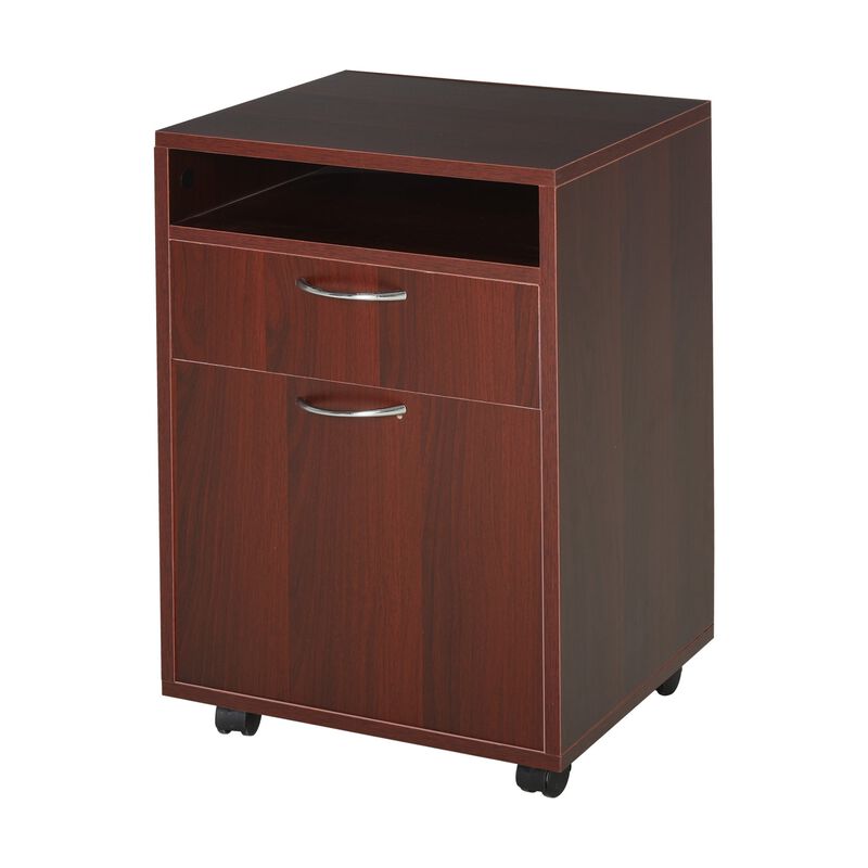 Mobile File Cabinet Organizer with Drawer and Cabinet, Printer Stand with Castors, Brown image number 1