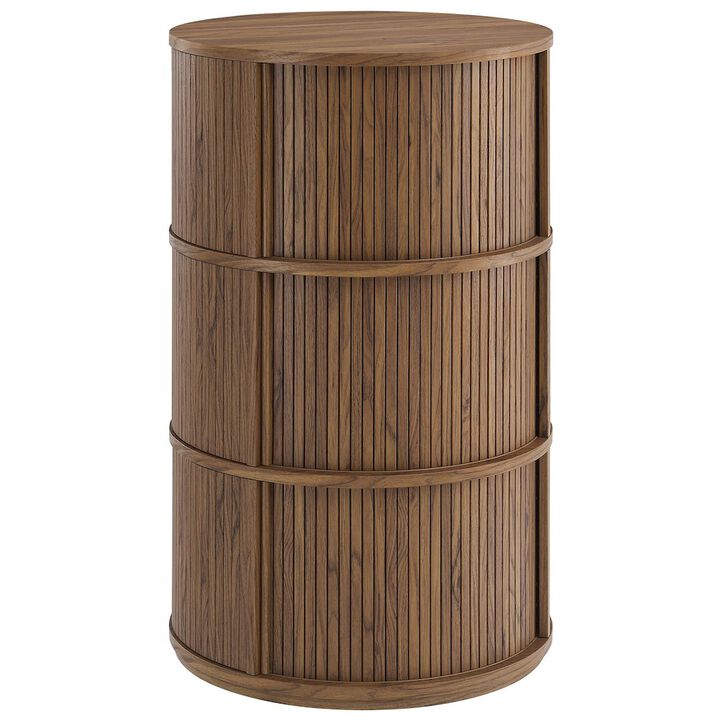Clement Round Pedestal Stand Storage Table With Sliding Tambour Doors