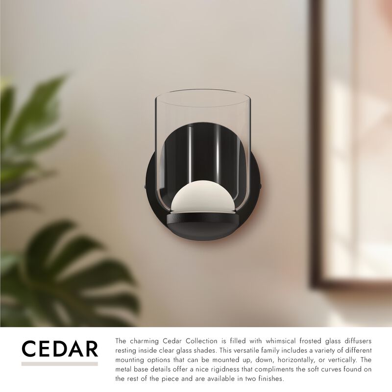Cedar 4-in Black/Clear Damp-Rated Dimmable LED Wall Sconce image number 2