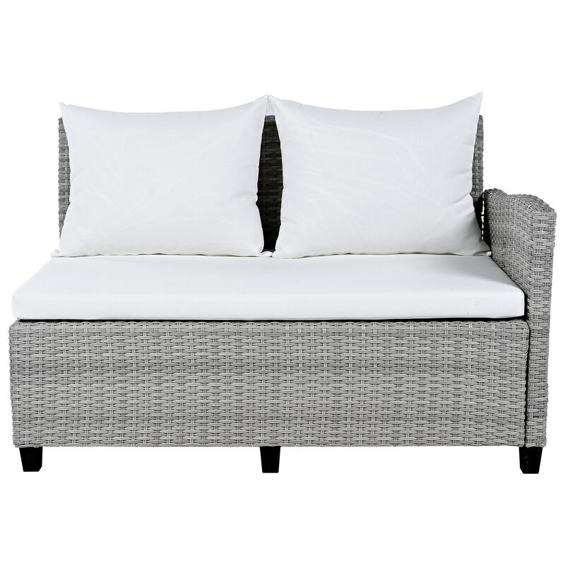Whisen 5-Piece Outdoor Rattan Sofa Set, Patio PE Wicker Garden Furniture Set with 2 Extendable Side Tables image number 2