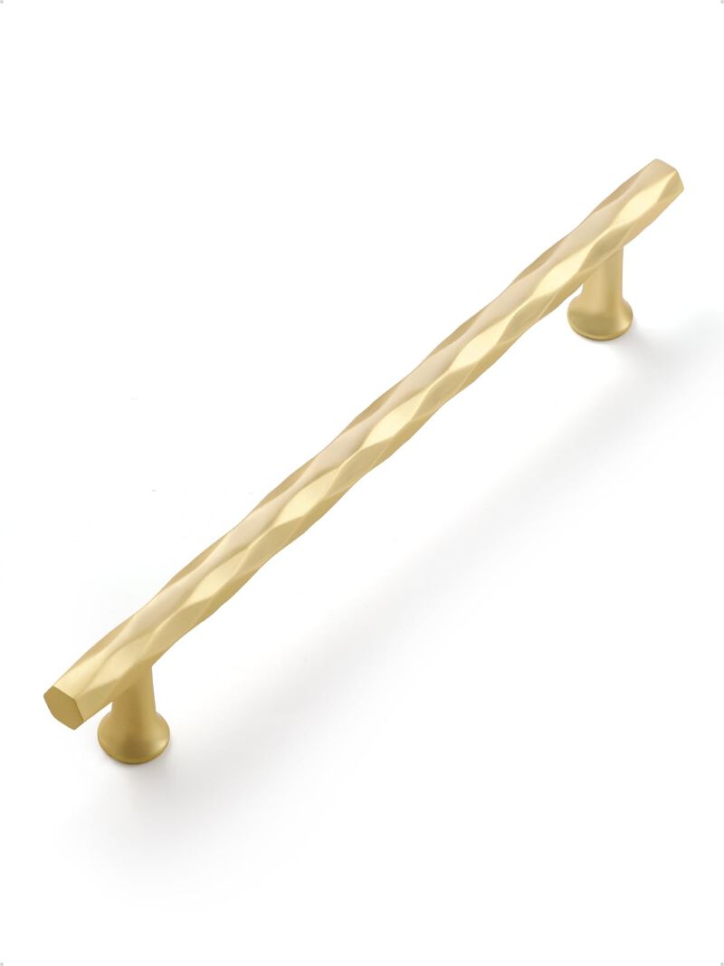 JIASENBAO Brushed Gold Cabinet Pulls 6.3"" Hole Center 10 Pack Hammered Brass Cabinet Handles Decorative Kitchen Drawer Dresser