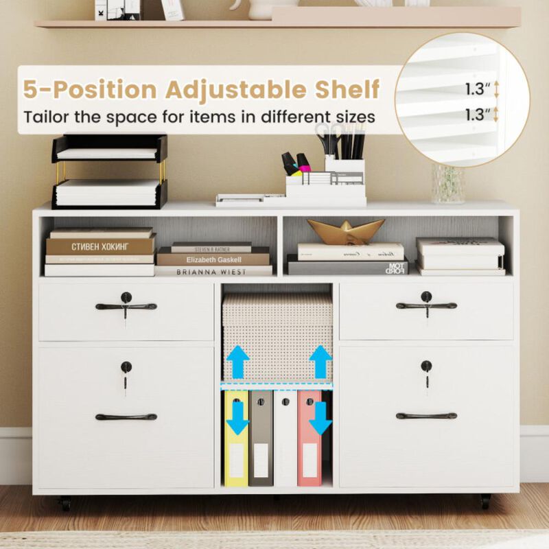 Hivvago File Cabinet with Lock Mobile Lateral Filing Storage Organizer Modern Rolling Printer Stand