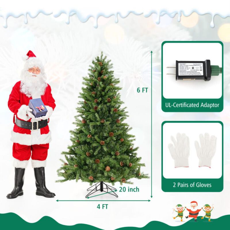 Hivvago Artificial Christmas Tree with Pine Cones and Adjustable Brightness