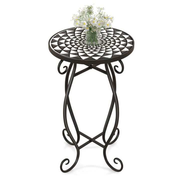 Hivvago Small Plant Stand with Weather Resistant Ceramic Tile Tabletop