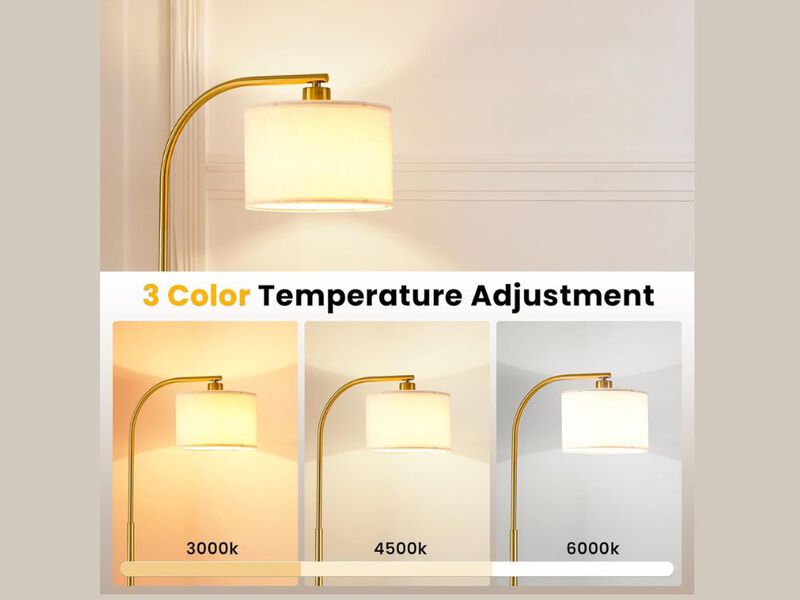 Gold Tall Floor Lamp 65 Inch Modern Standing Light with Fabric Shade Bulb image number 2